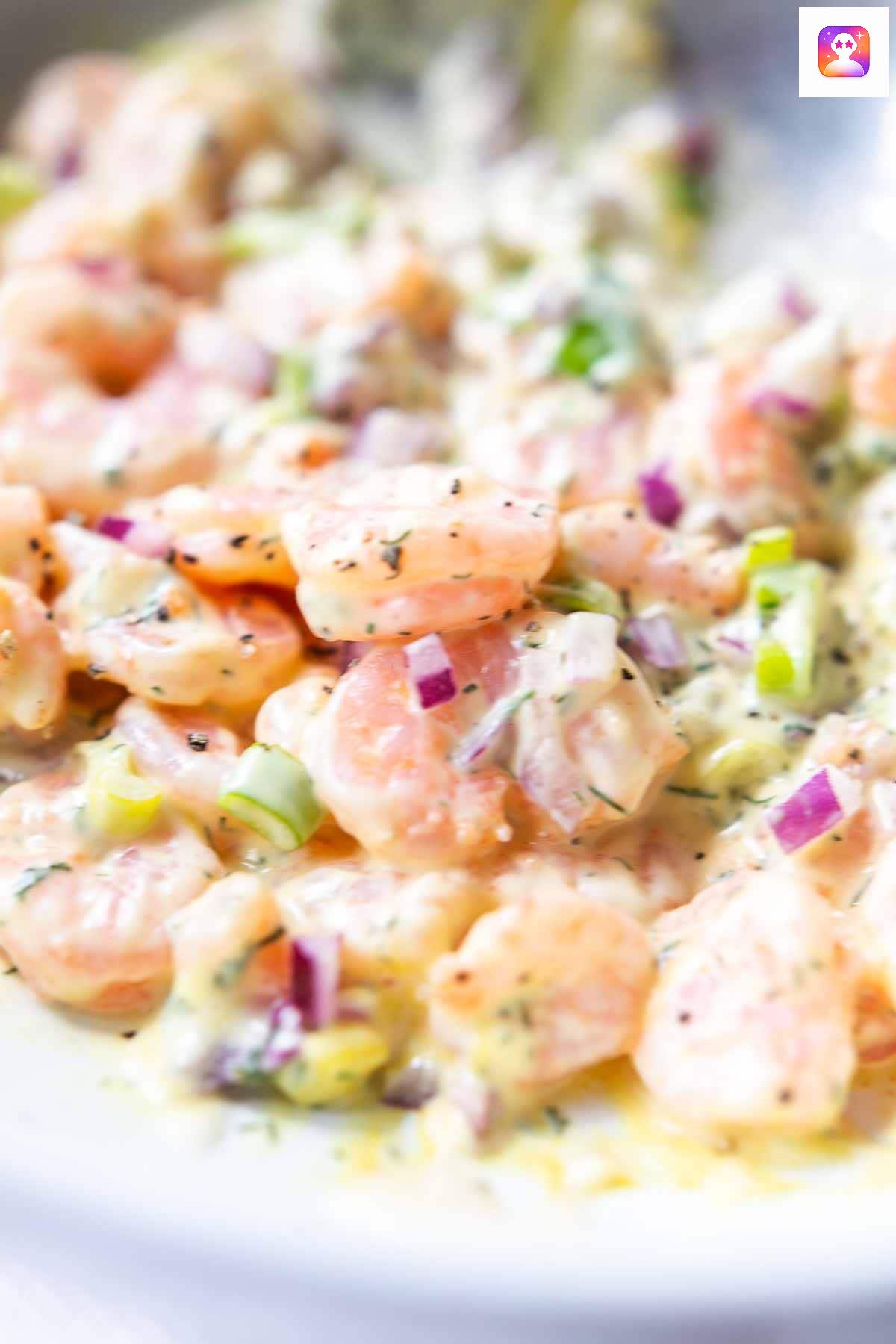 Shrimp salad ready to chill before serving.