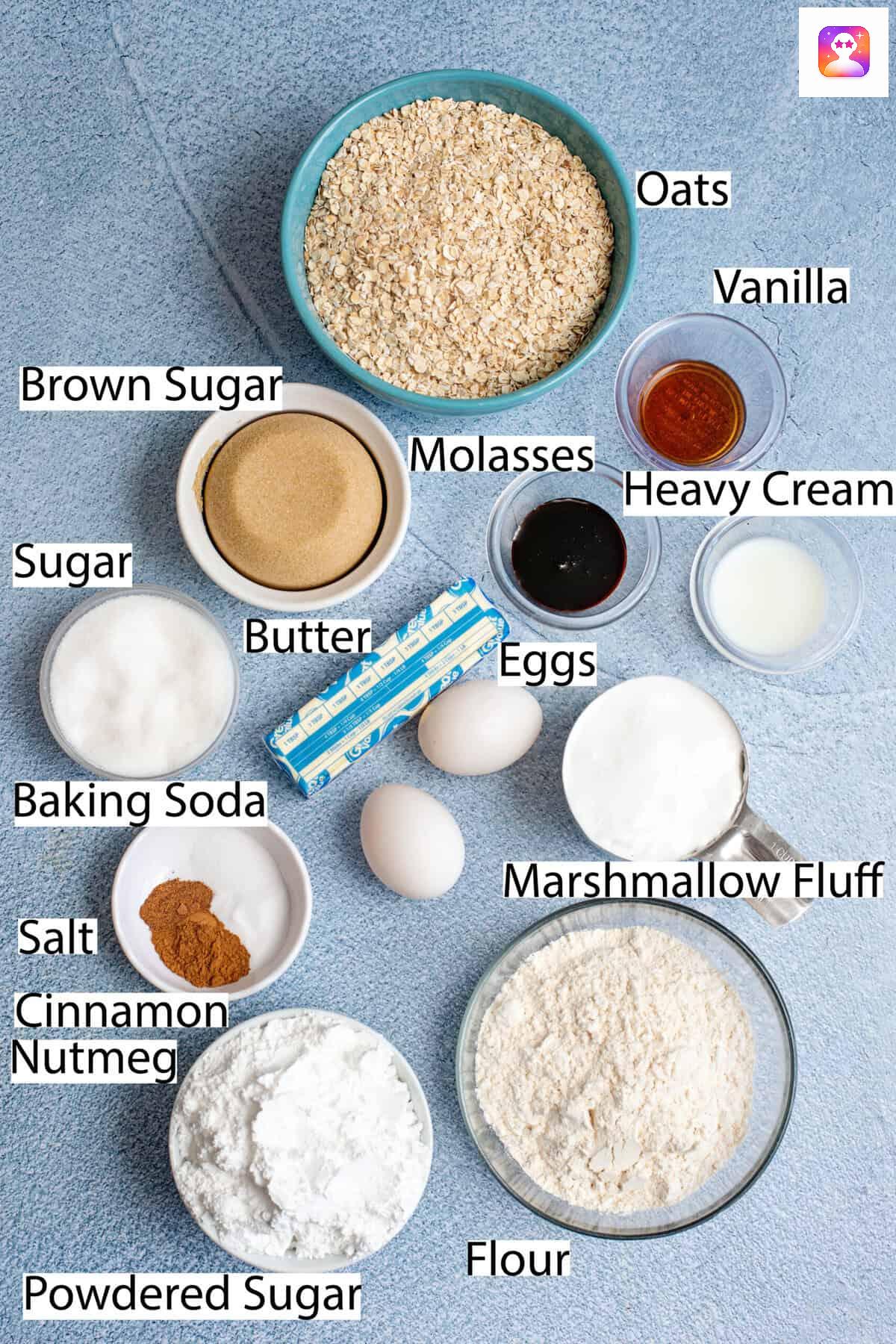 Ingredients for oatmeal cream pies